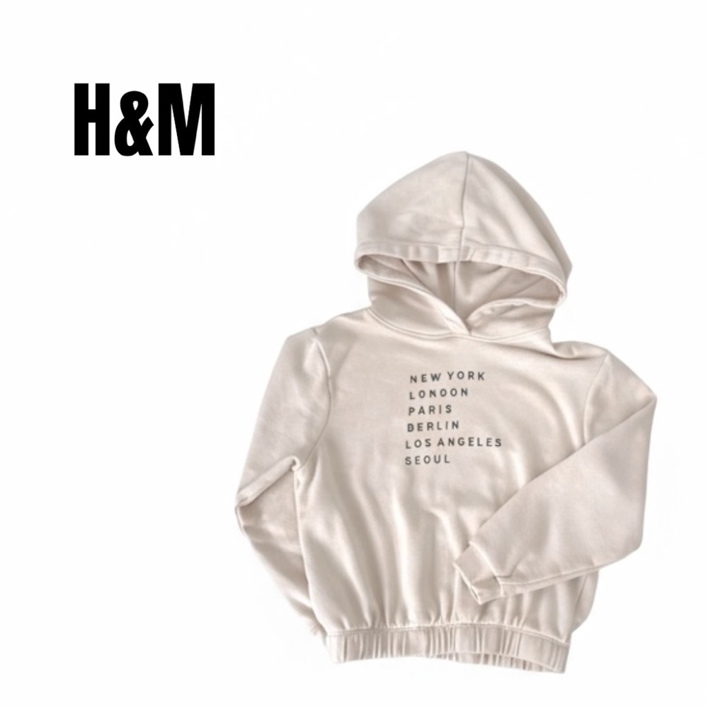 072 H&M Cream Kids Hoodie with City Print